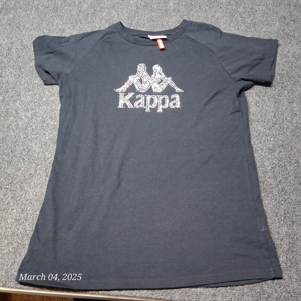 Kappa T Shirt Women Size Large Black Crew Neck Short Sleeve Rhinestone Studded